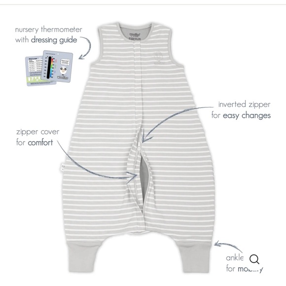 Woolino 4 Season Sleep Bag w/ Feet, Merino Wool & Organic Cotton, Birch Gray - Picture 9 of 10